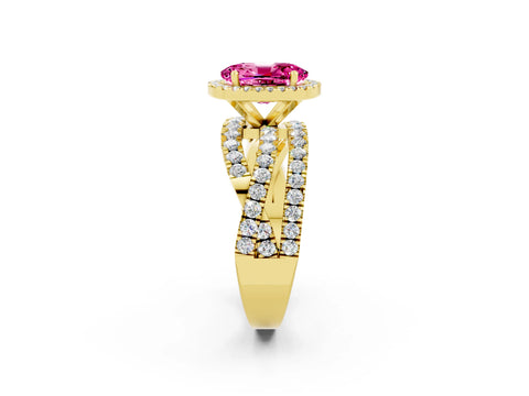 Yellow gold Oval Cut Cut Halo Split Shank Prong Setting Ring_2