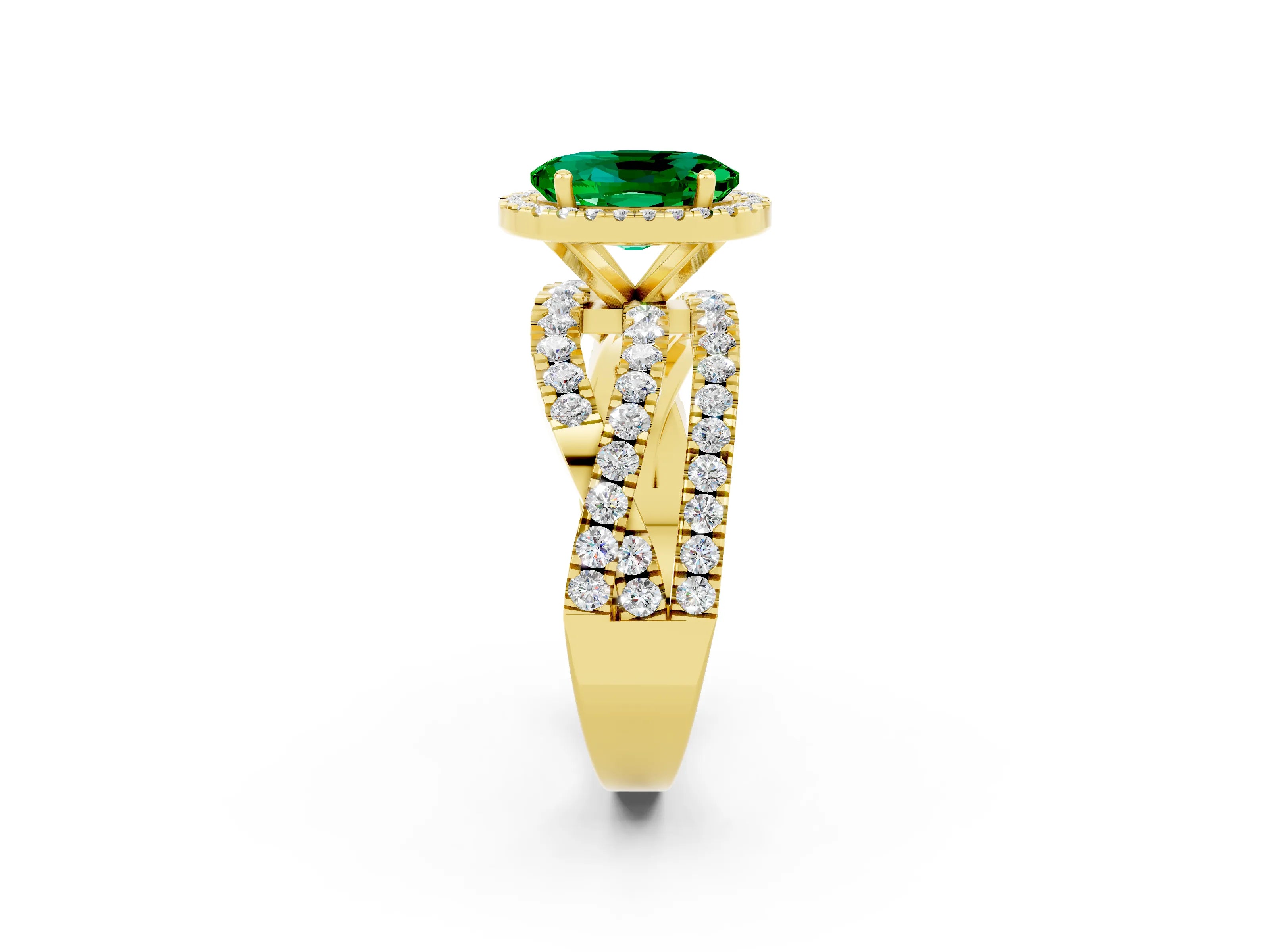 Yellow gold Oval Cut Cut Halo Split Shank Prong Setting Ring_2