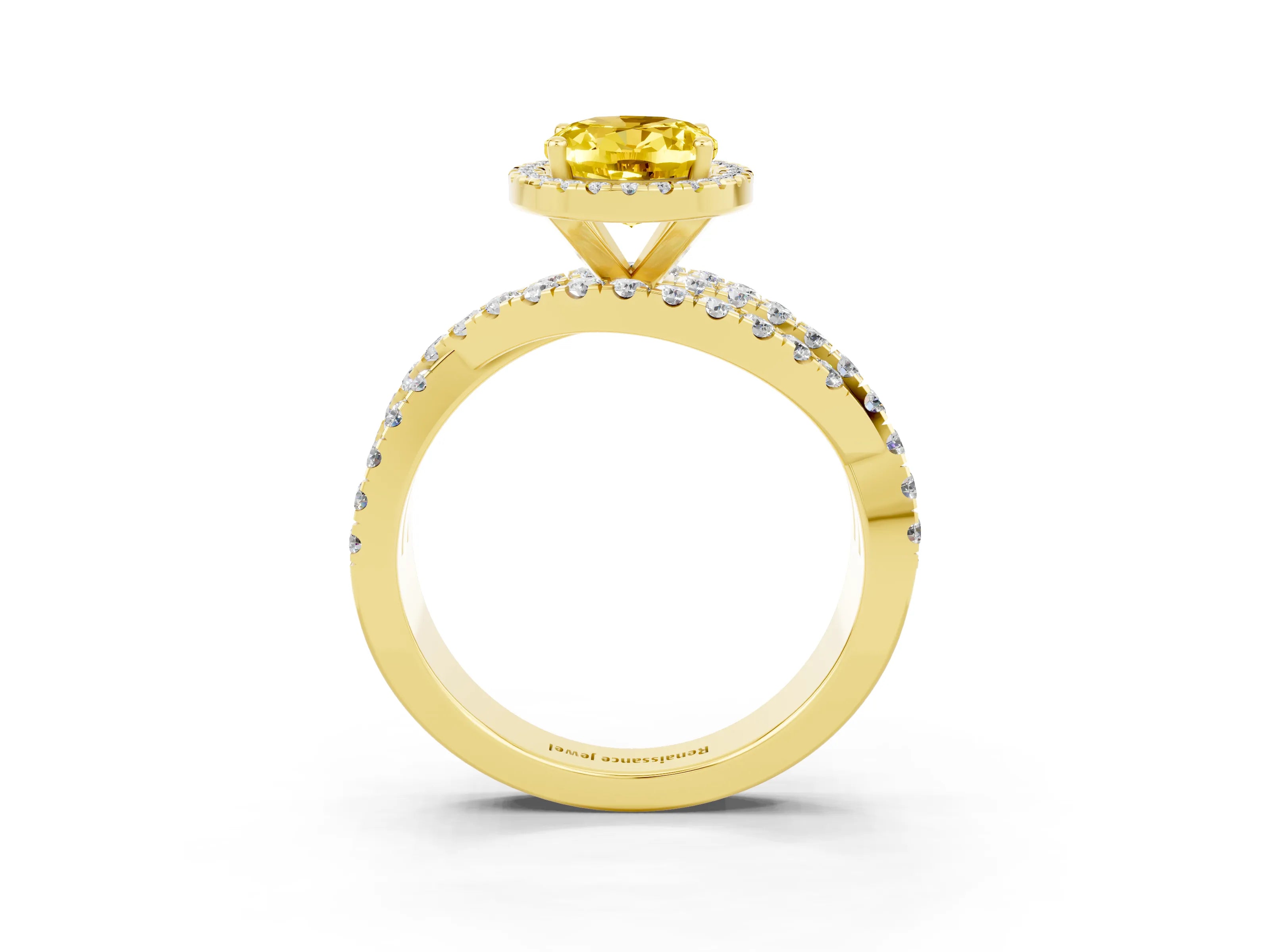 Yellow gold Oval Cut Cut Halo Split Shank Prong Setting Ring_3