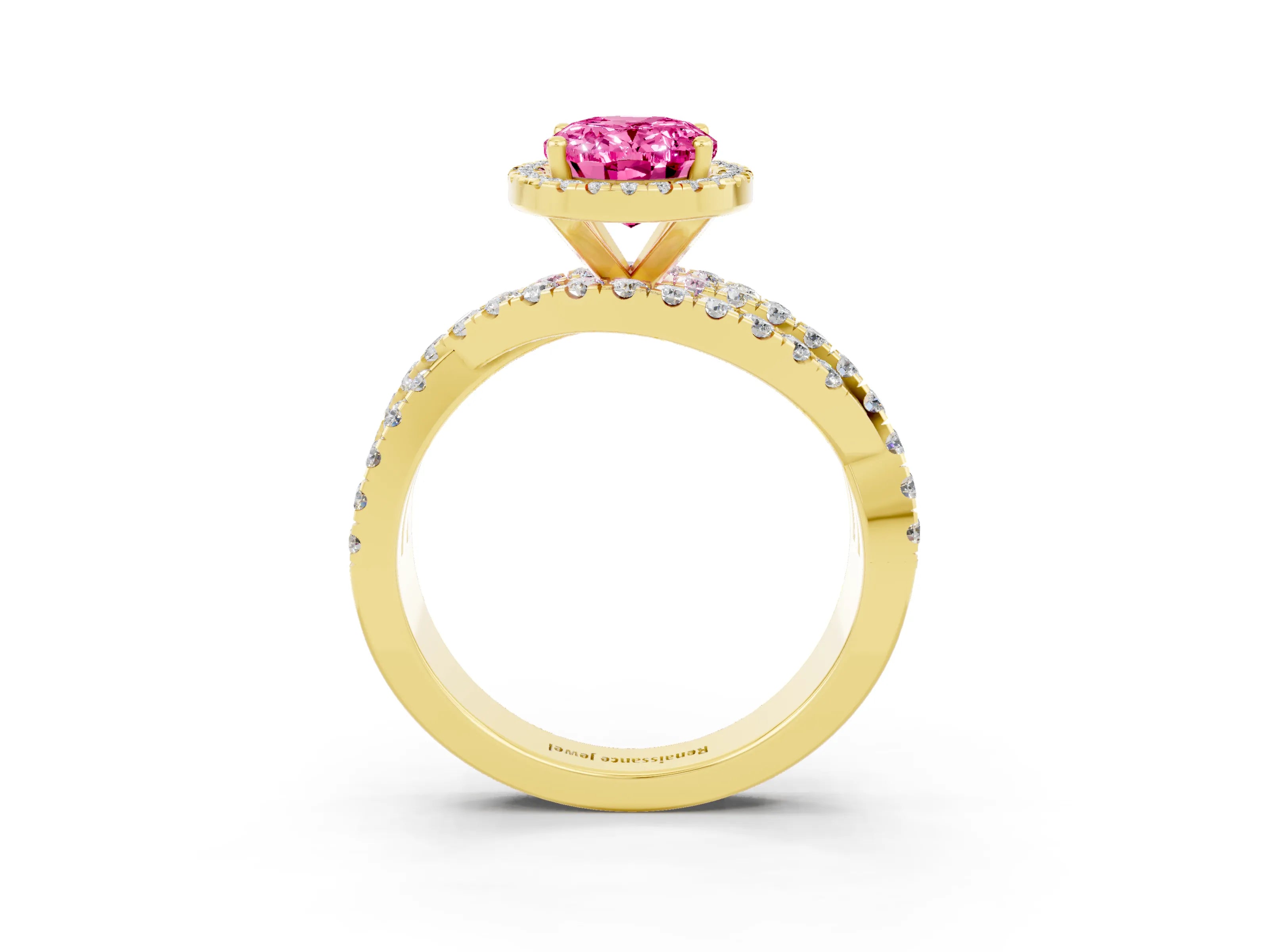 Yellow gold Oval Cut Cut Halo Split Shank Prong Setting Ring_3