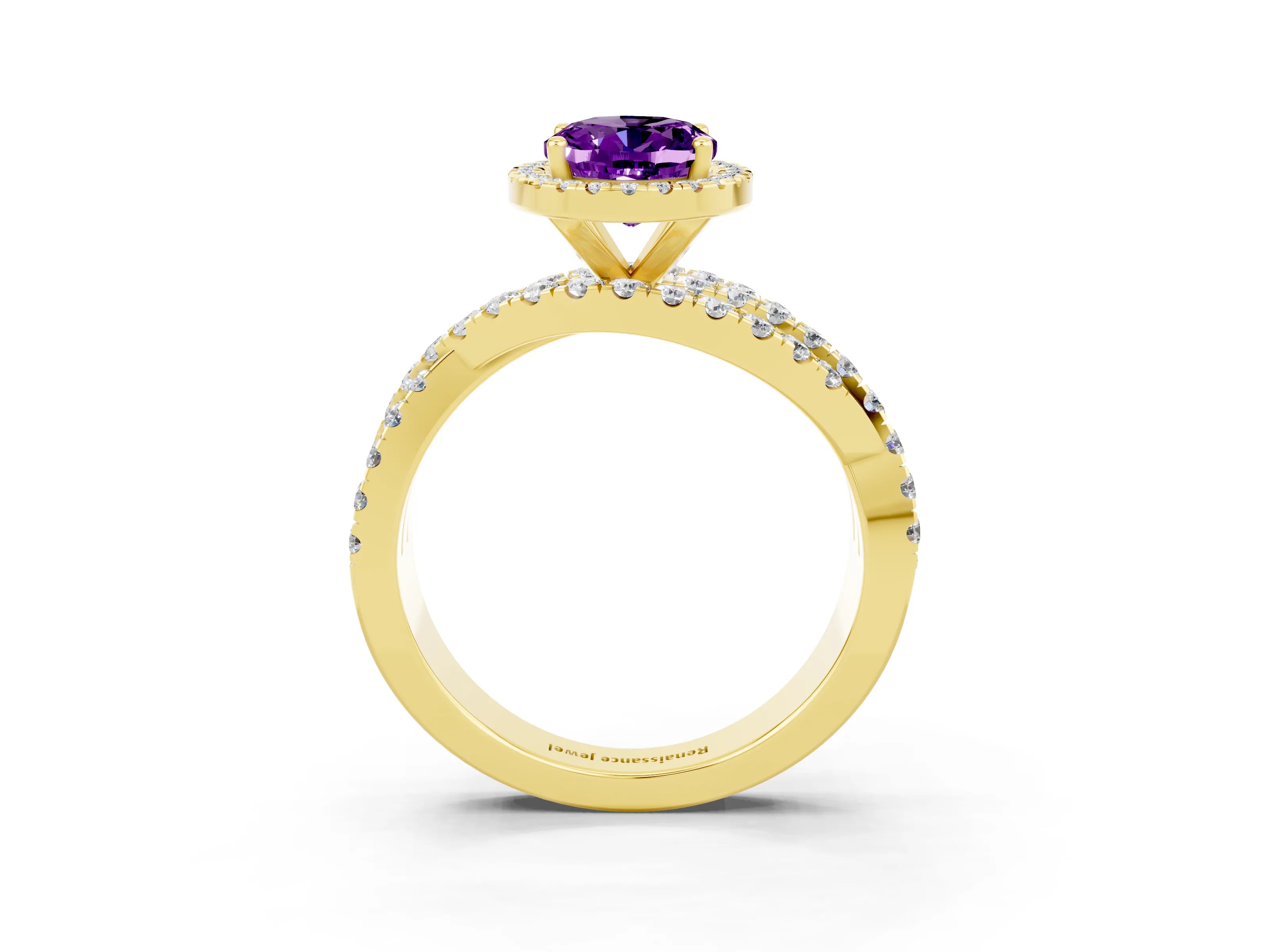 Yellow gold Oval Cut Cut Halo Split Shank Prong Setting Ring_3