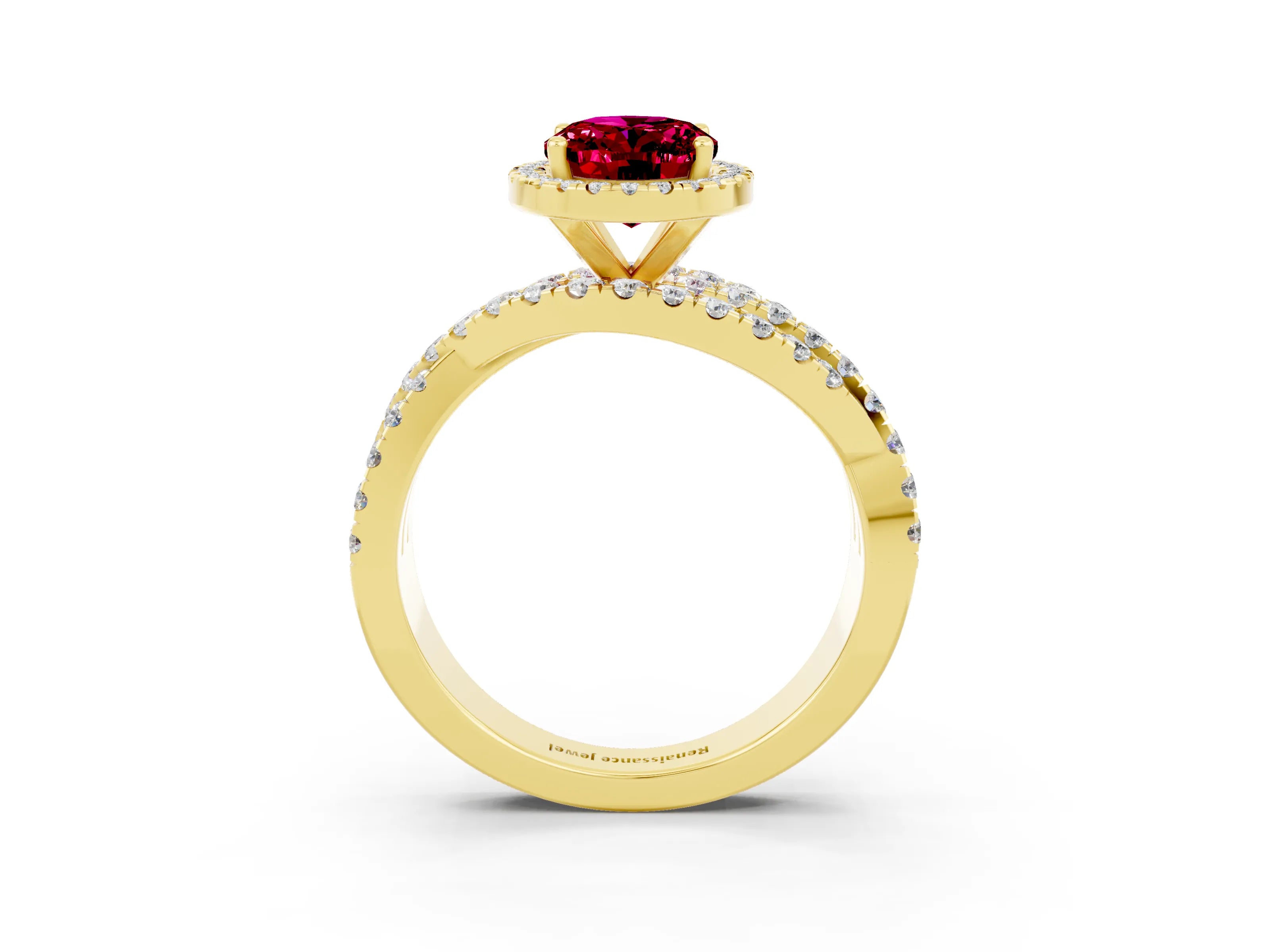 Yellow gold Oval Cut Cut Halo Split Shank Prong Setting Ring_3
