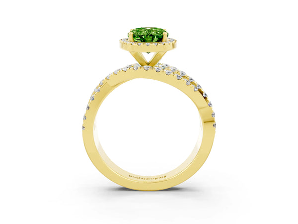 Yellow gold Oval Cut Cut Halo Split Shank Prong Setting Ring