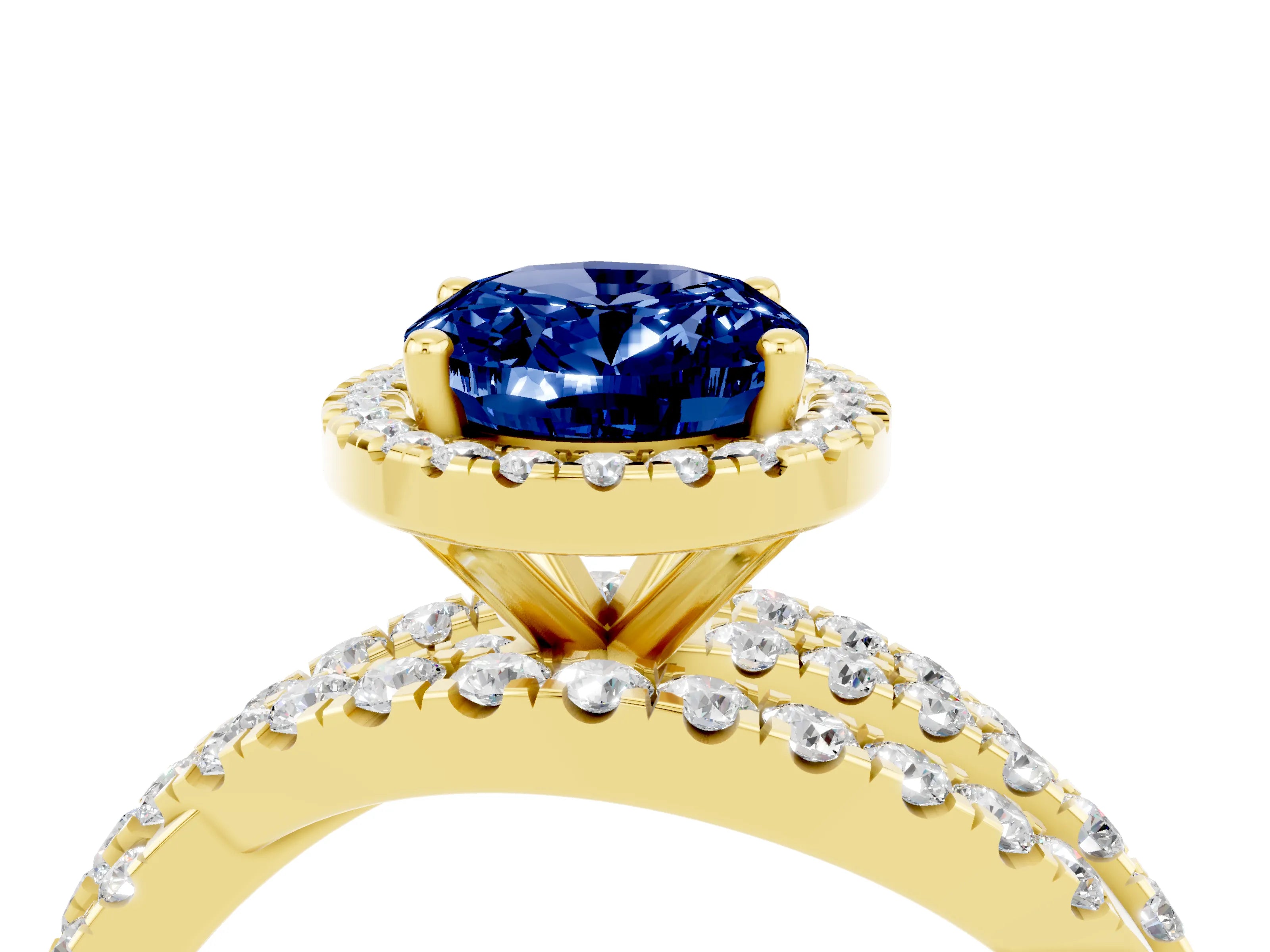 Yellow gold Oval Cut Cut Halo Split Shank Prong Setting Ring_4