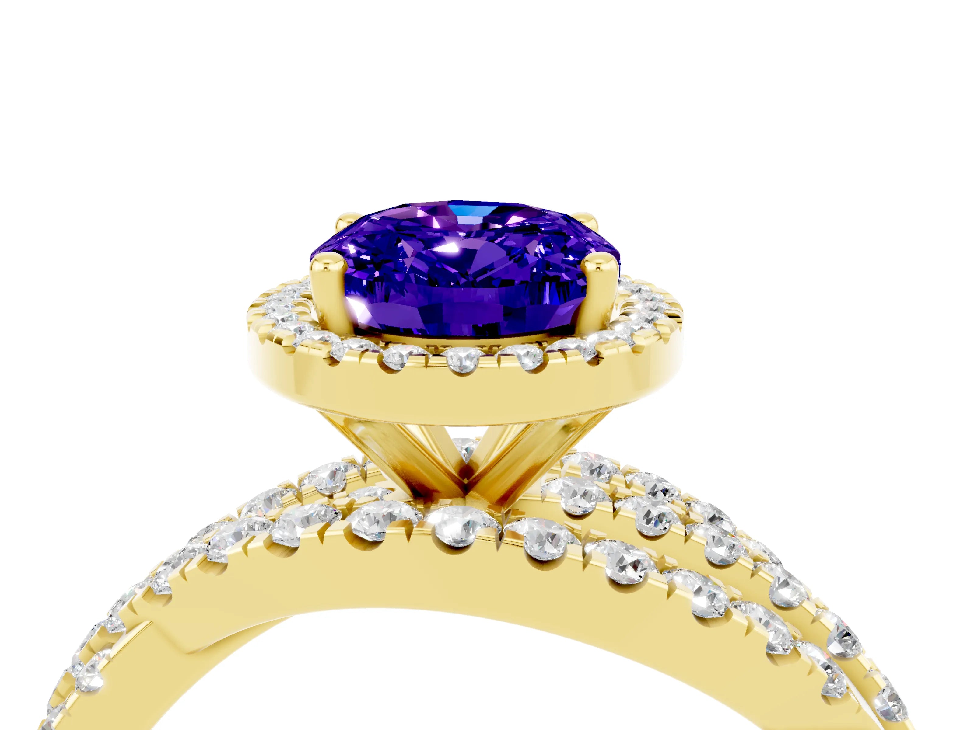 Yellow gold Oval Cut Cut Halo Split Shank Prong Setting Ring_4