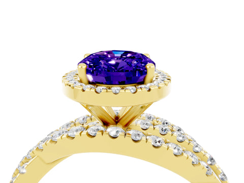 Yellow gold Oval Cut Cut Halo Split Shank Prong Setting Ring_4