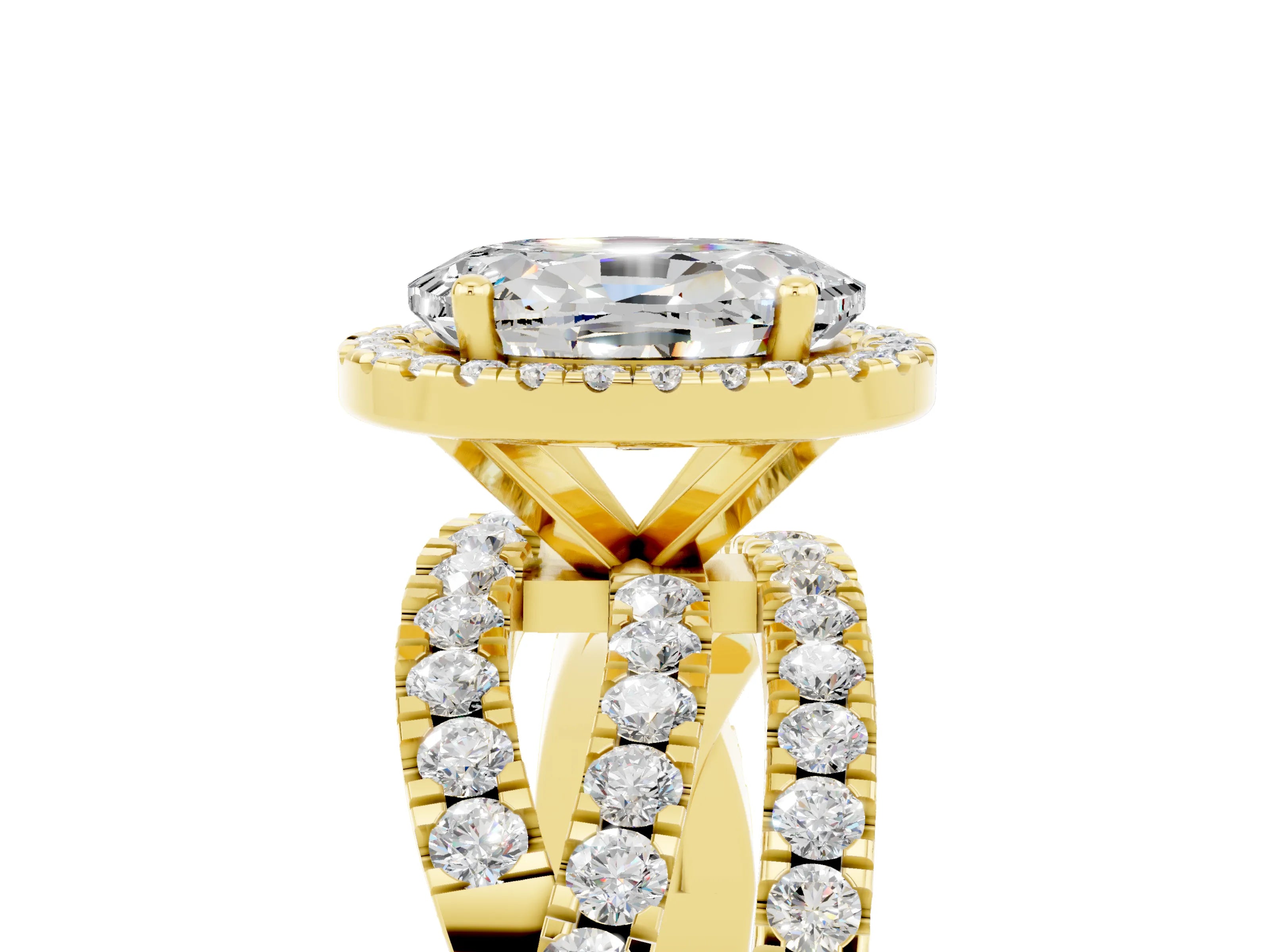 Yellow gold Oval Cut Cut Halo Split Shank Prong Setting Ring_5
