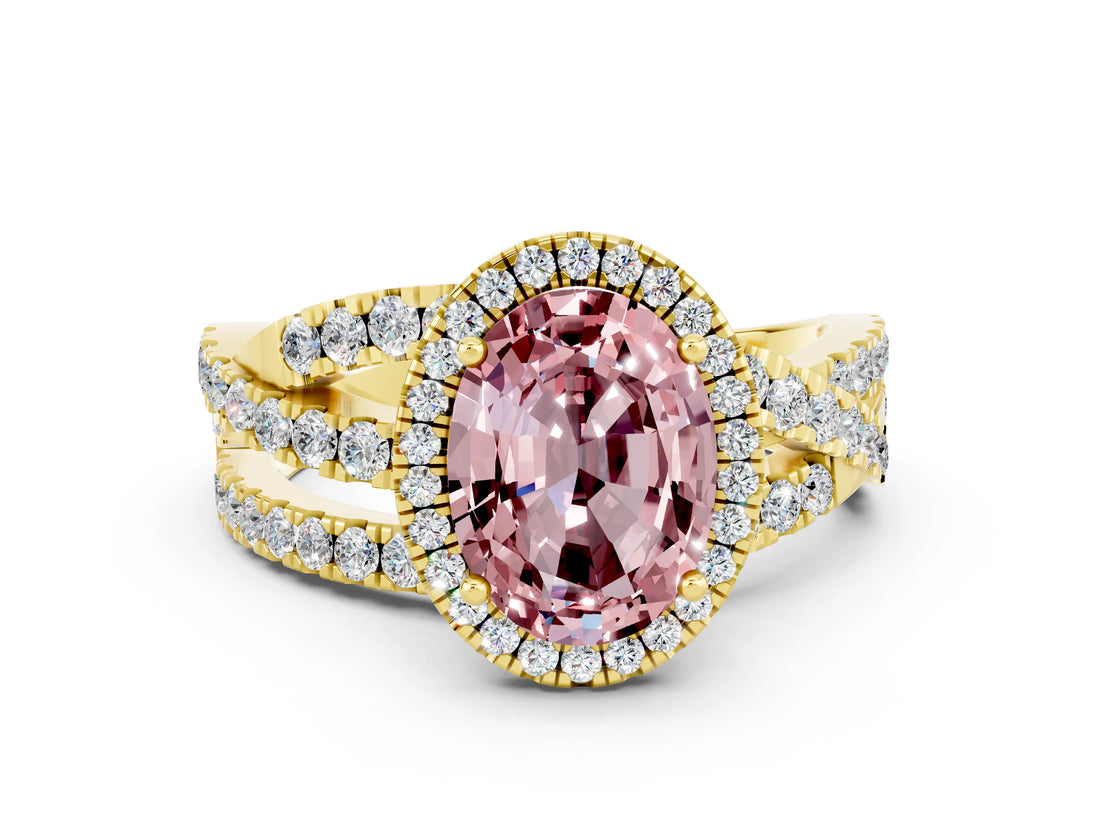 Yellow gold Oval Cut Cut Halo Split Shank Prong Setting Ring