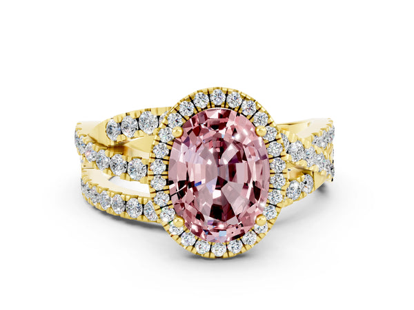 Yellow gold Oval Cut Cut Halo Split Shank Prong Setting Ring