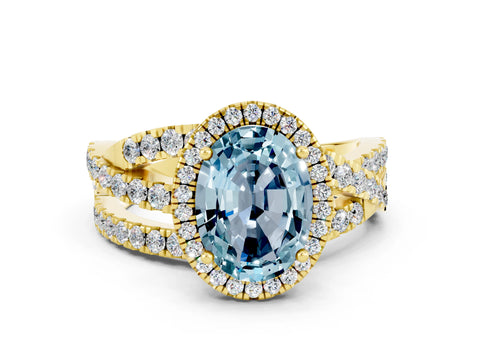 Yellow gold Oval Cut Cut Halo Split Shank Prong Setting Ring