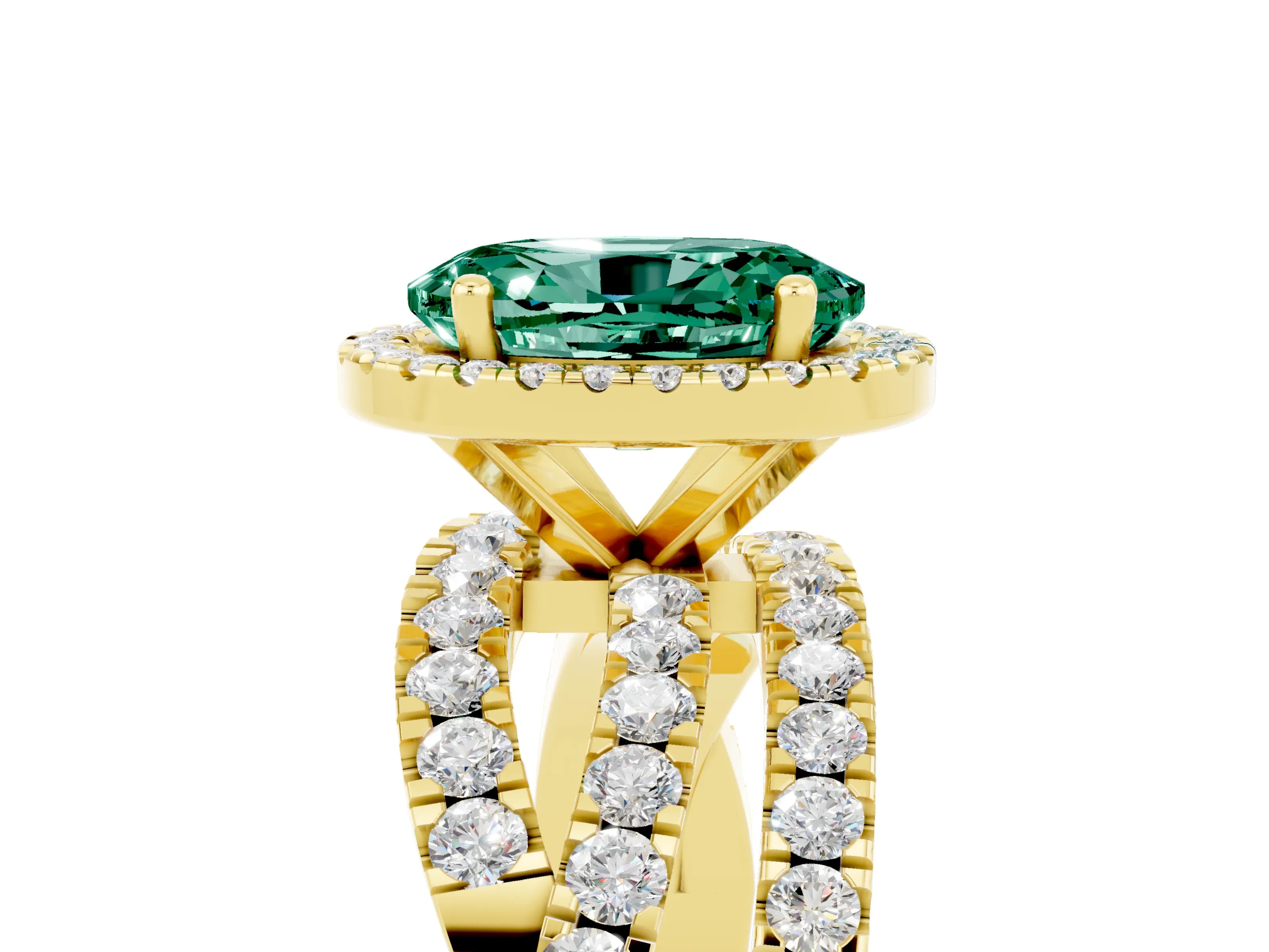 Yellow gold Oval Cut Cut Halo Split Shank Prong Setting Ring_5