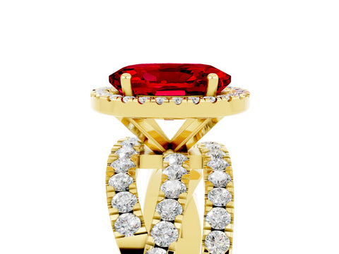 Yellow gold Oval Cut Cut Halo Split Shank Prong Setting Ring_5