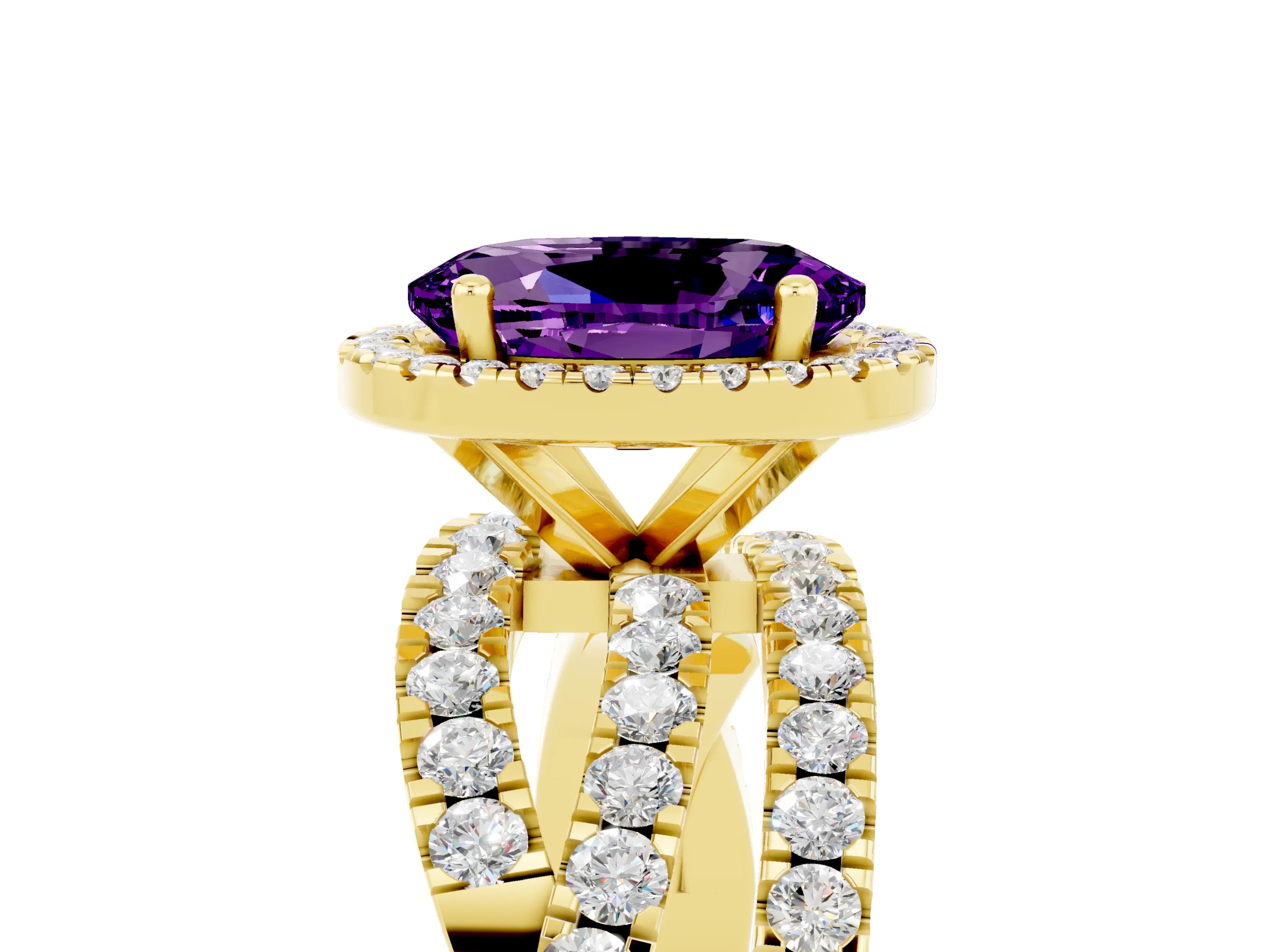 Yellow gold Oval Cut Cut Halo Split Shank Prong Setting Ring_5