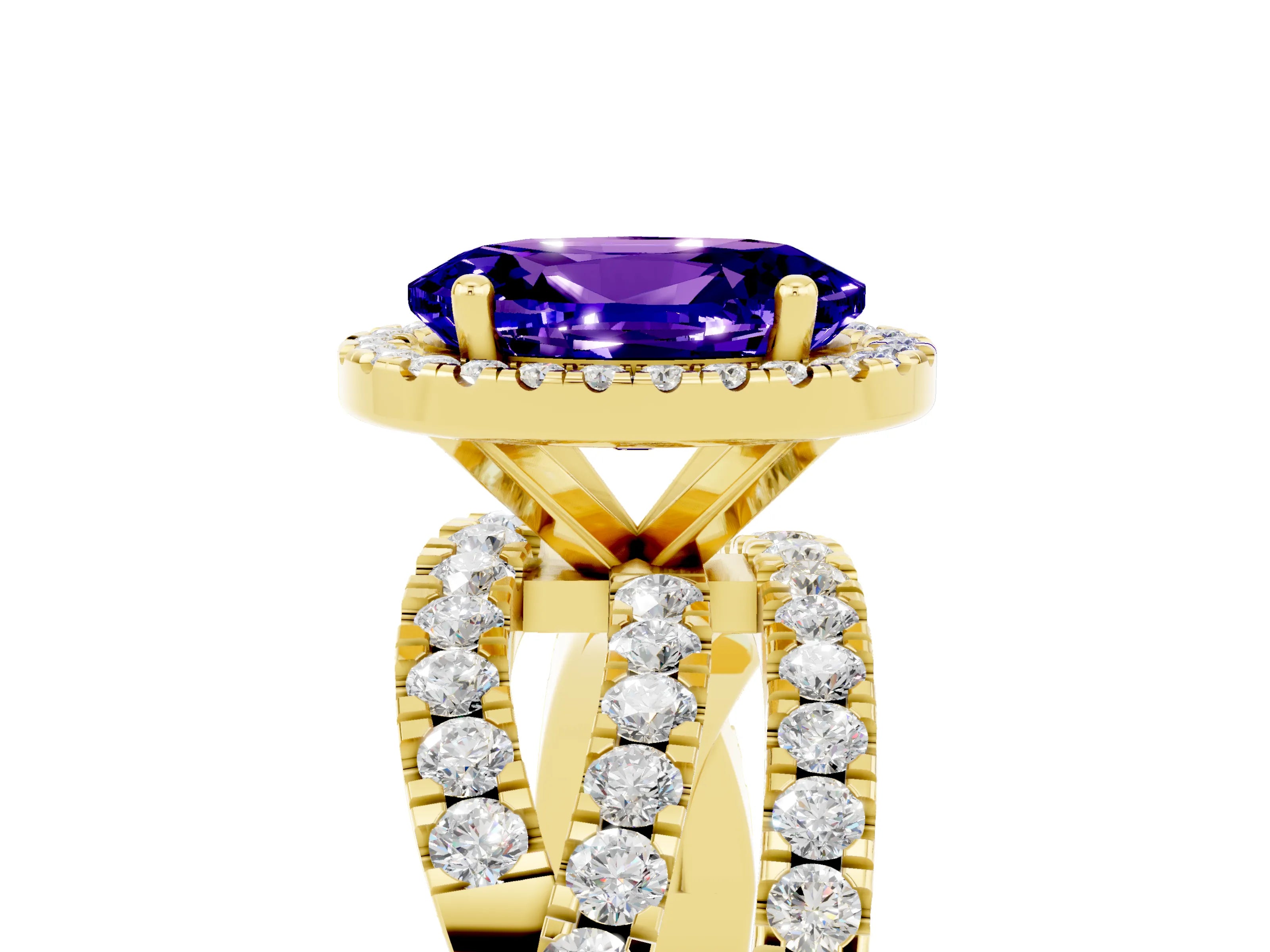 Yellow gold Oval Cut Cut Halo Split Shank Prong Setting Ring_5