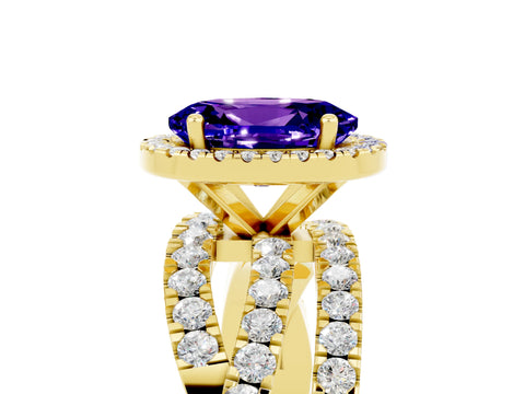 Yellow gold Oval Cut Cut Halo Split Shank Prong Setting Ring_5