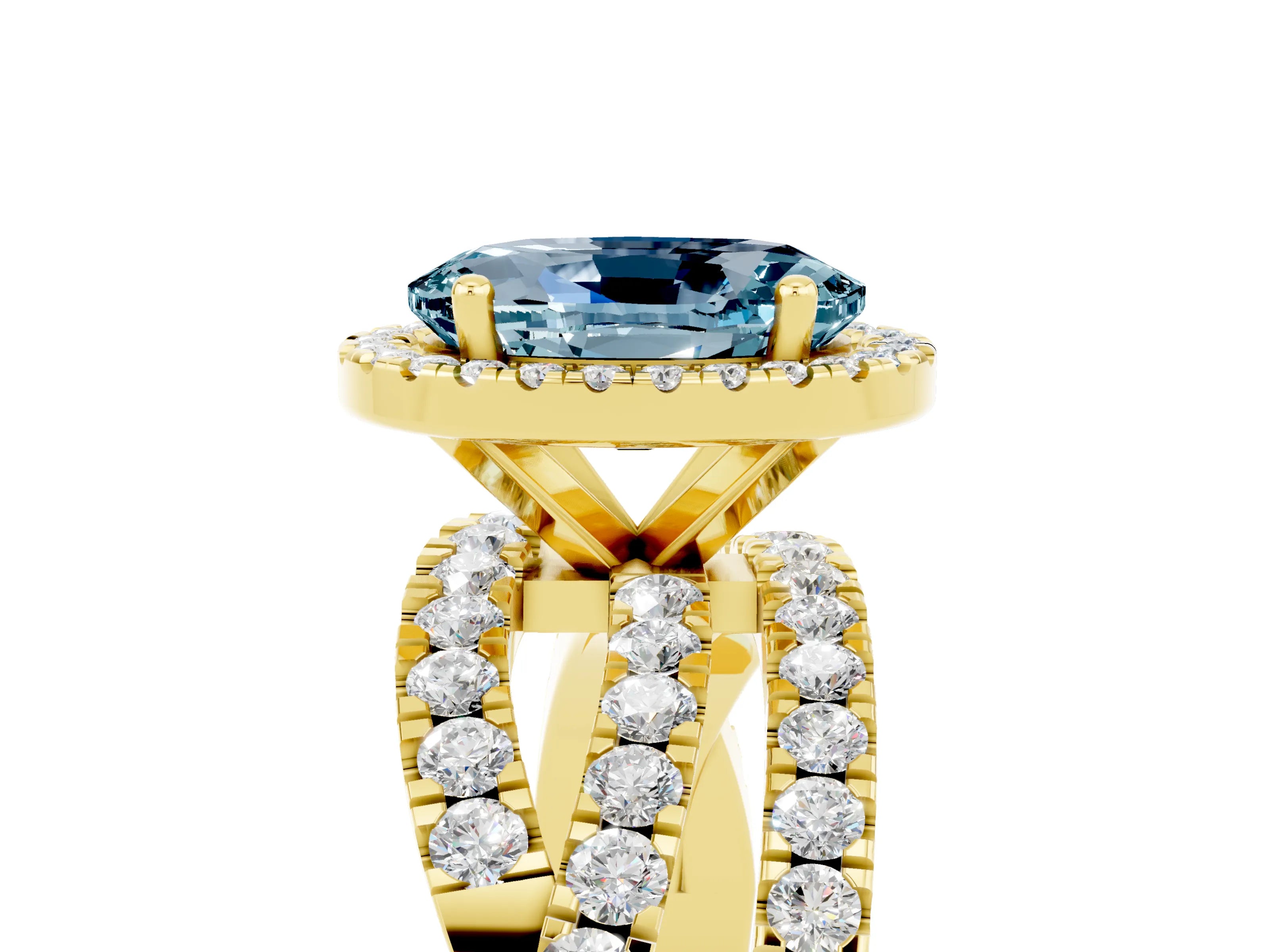 Yellow gold Oval Cut Cut Halo Split Shank Prong Setting Ring_5