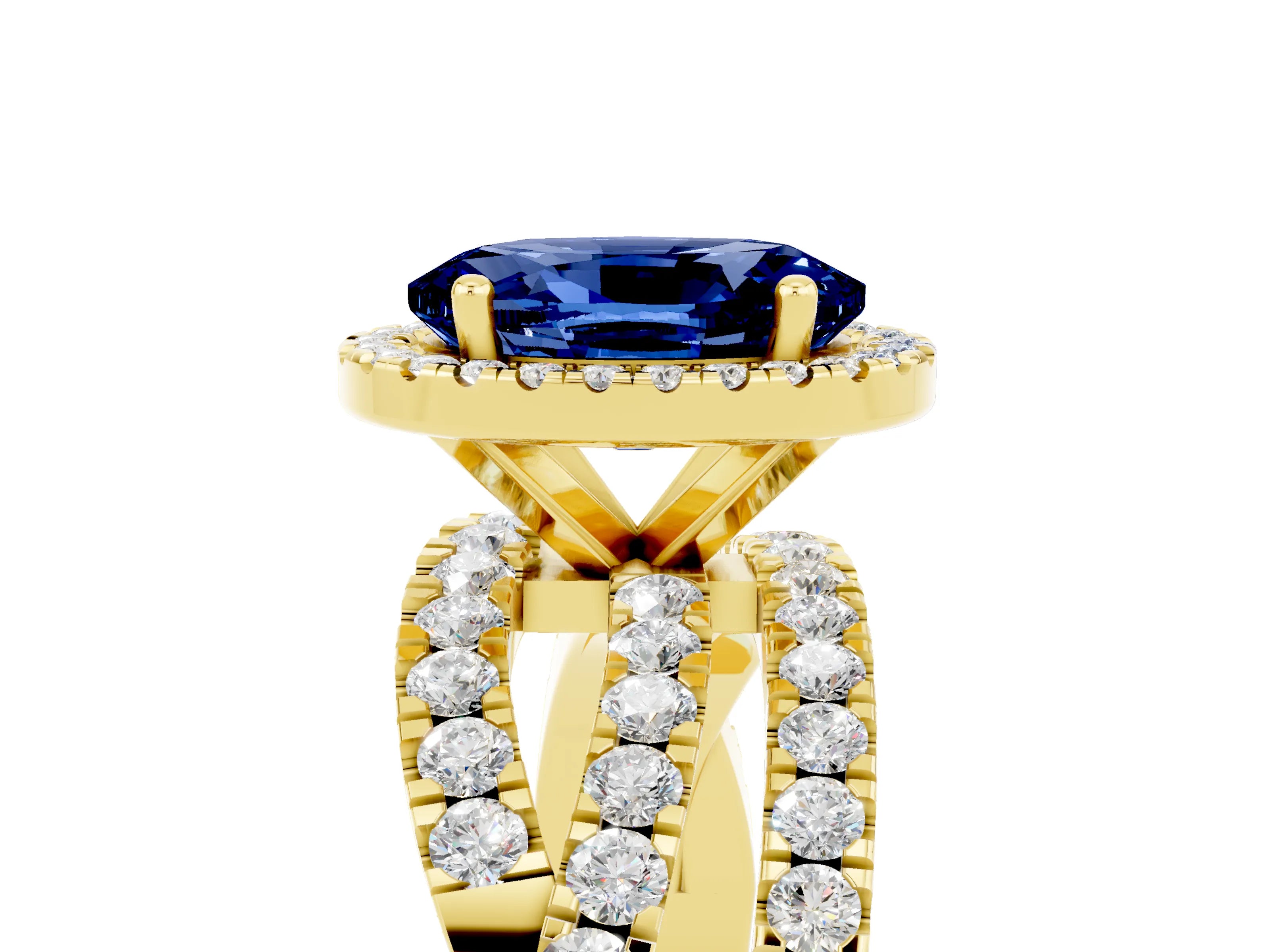 Yellow gold Oval Cut Cut Halo Split Shank Prong Setting Ring_5