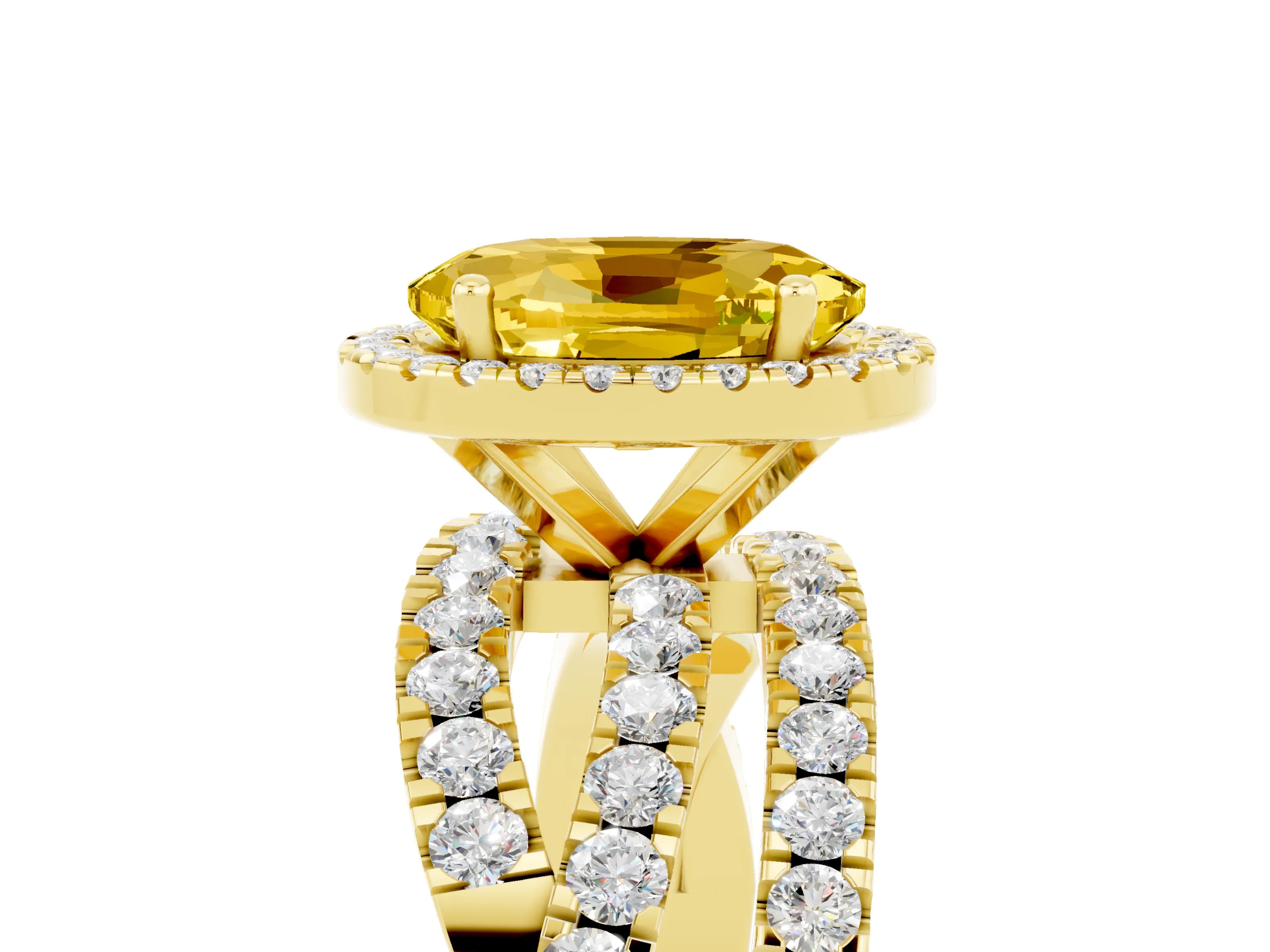 Yellow gold Oval Cut Cut Halo Split Shank Prong Setting Ring_5