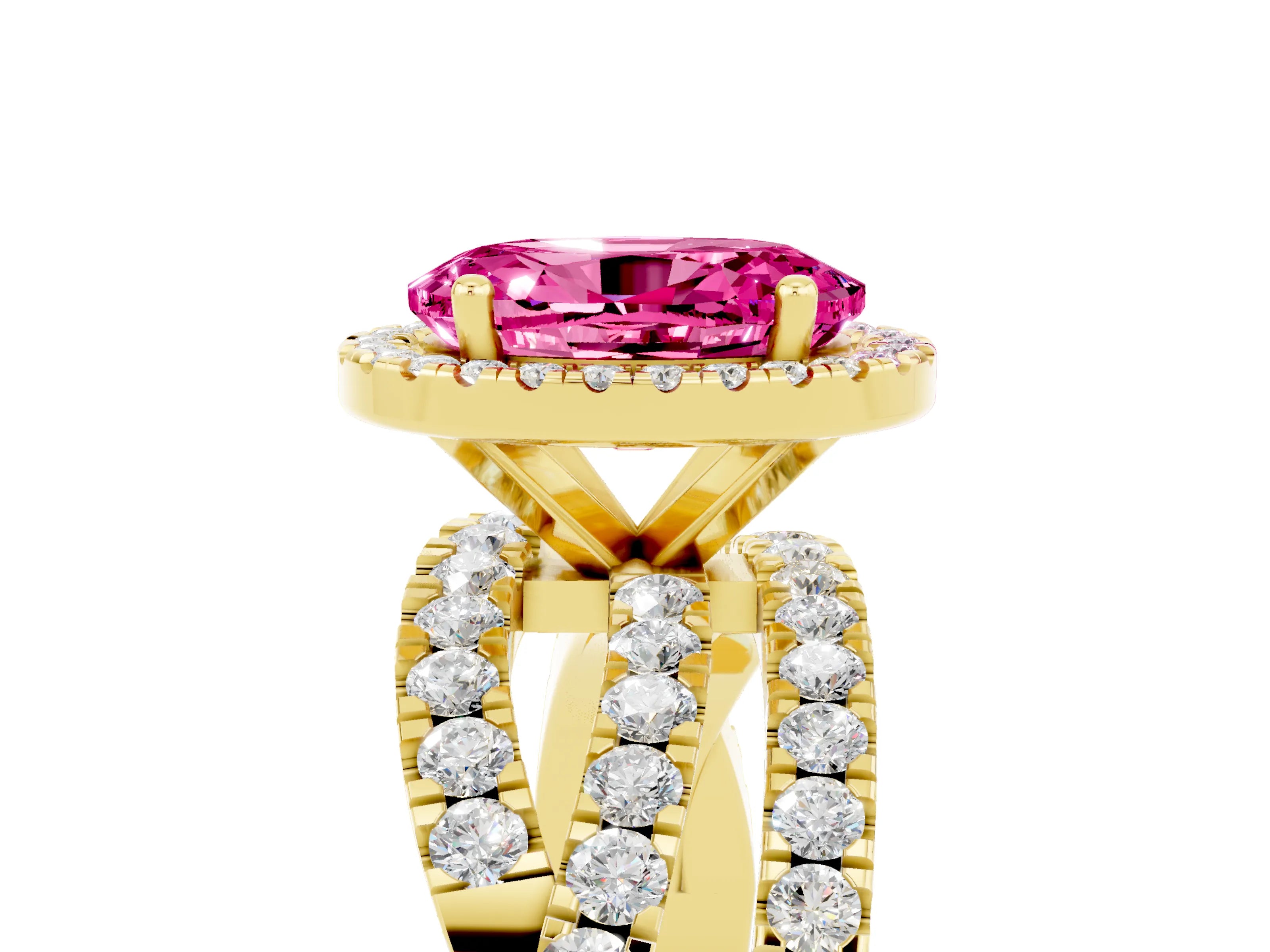 Yellow gold Oval Cut Cut Halo Split Shank Prong Setting Ring_5