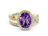 Yellow gold Oval Cut Cut Halo Split Shank Prong Setting Ring