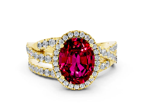 Yellow gold Oval Cut Cut Halo Split Shank Prong Setting Ring