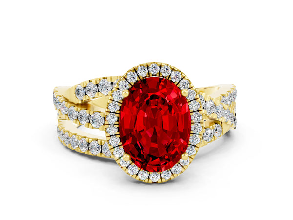 Yellow gold Oval Cut Cut Halo Split Shank Prong Setting Ring