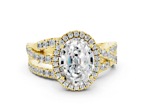 Yellow gold Oval Cut Cut Halo Split Shank Prong Setting Ring