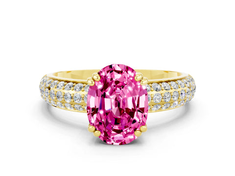 Yellow gold Oval Cut Cut Pave Diamond Engagement Ring with Channel Set Band and Four-Prong Setting