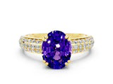 Yellow gold Oval Cut Cut Pave Diamond Engagement Ring with Channel Set Band and Four-Prong Setting