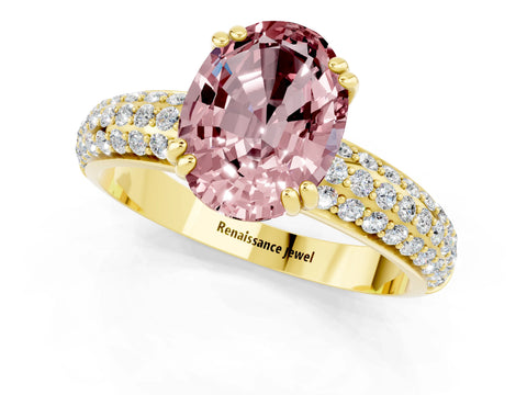 Yellow gold Oval Cut Cut Pave Diamond Engagement Ring with Channel Set Band and Four-Prong Setting_1
