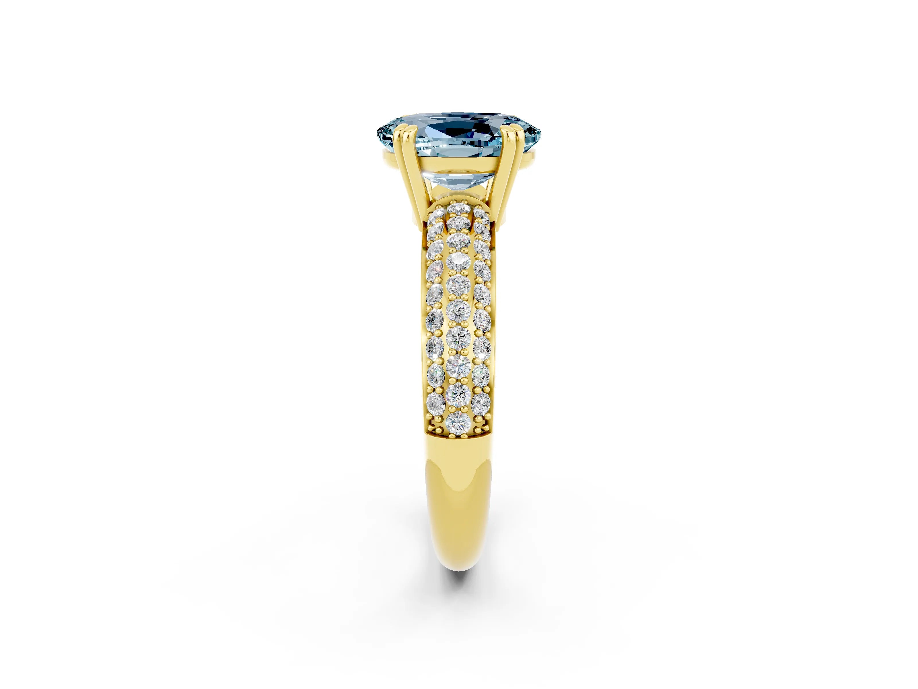 Yellow gold Oval Cut Cut Pave Diamond Engagement Ring with Channel Set Band and Four-Prong Setting_2