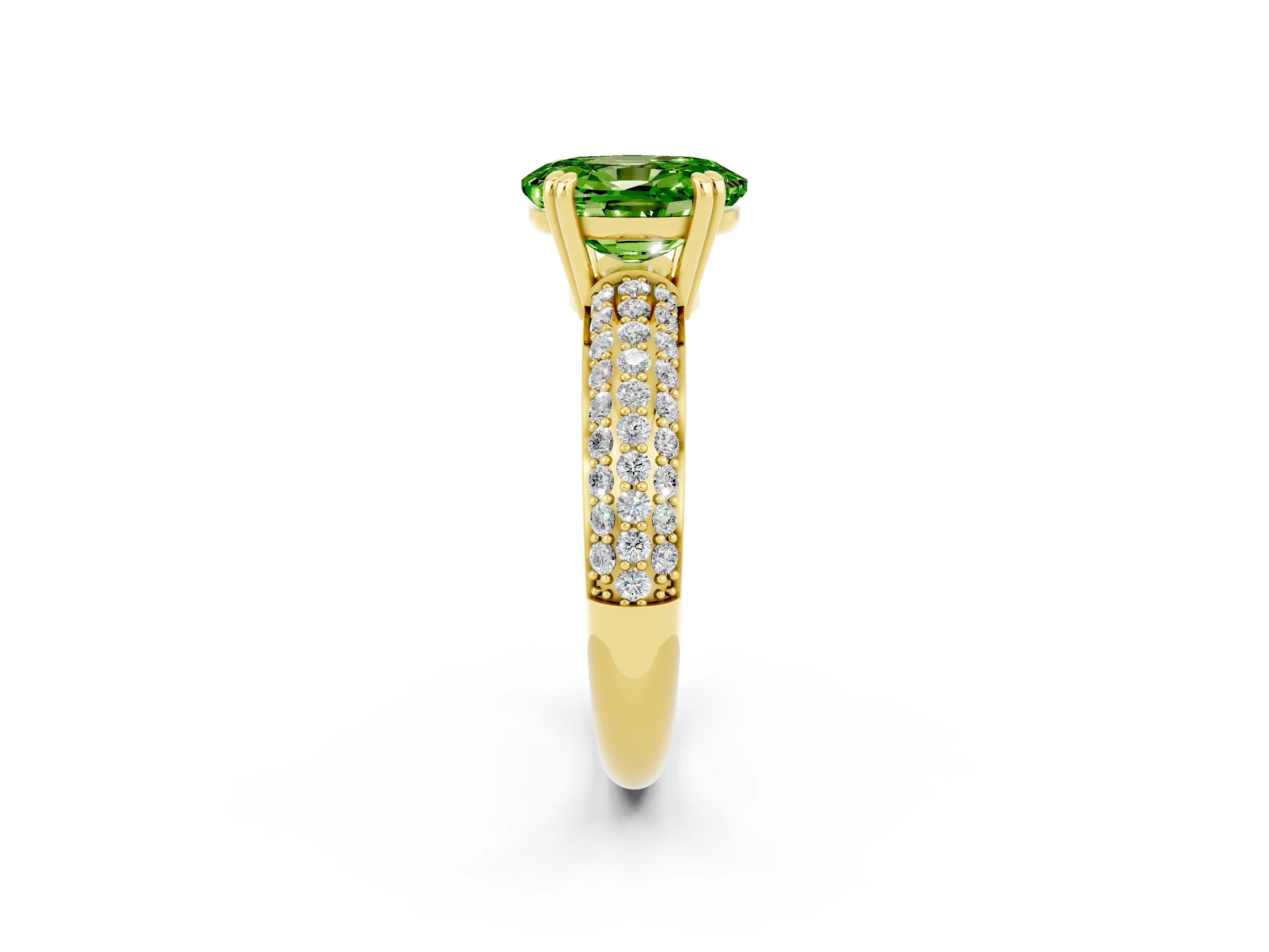Yellow gold Oval Cut Cut Pave Diamond Engagement Ring with Channel Set Band and Four-Prong Setting_2