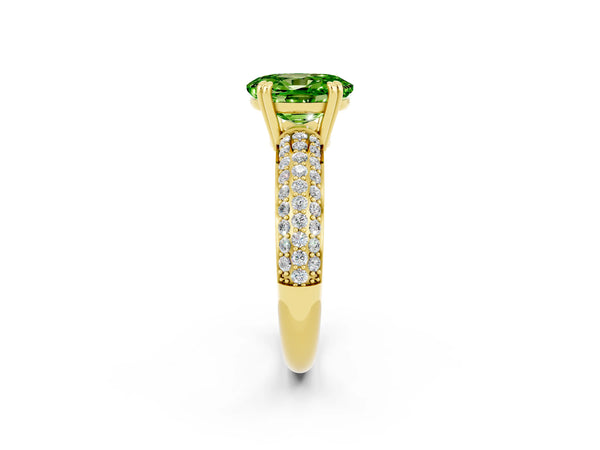 Yellow gold Oval Cut Cut Pave Diamond Engagement Ring with Channel Set Band and Four-Prong Setting