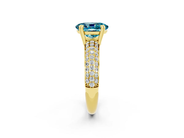 Yellow gold Oval Cut Cut Pave Diamond Engagement Ring with Channel Set Band and Four-Prong Setting