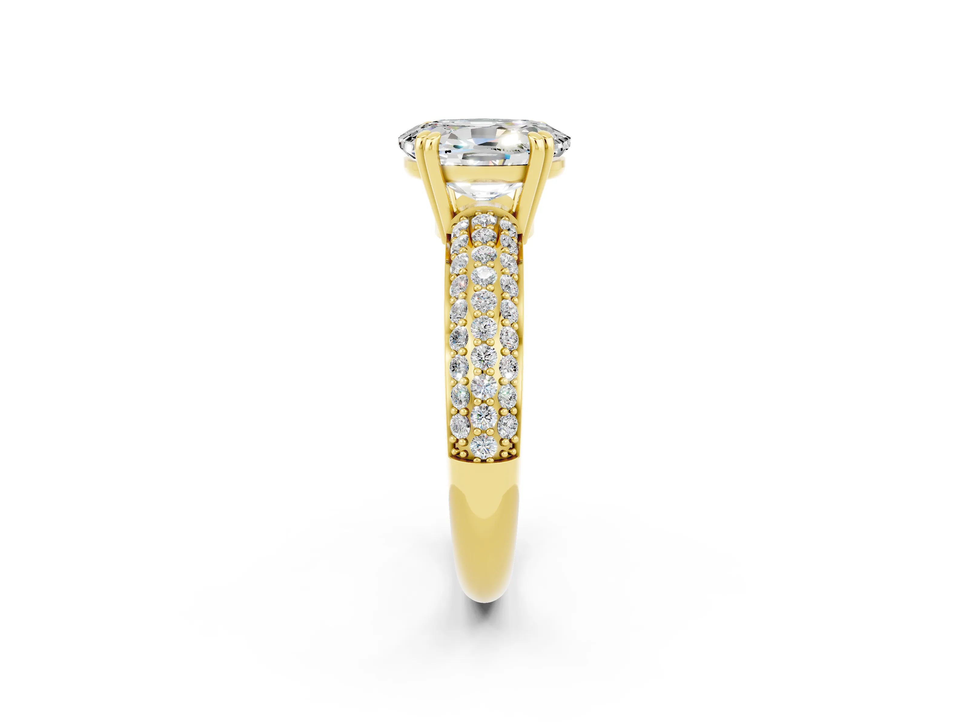 Yellow gold Oval Cut Cut Pave Diamond Engagement Ring with Channel Set Band and Four-Prong Setting_2