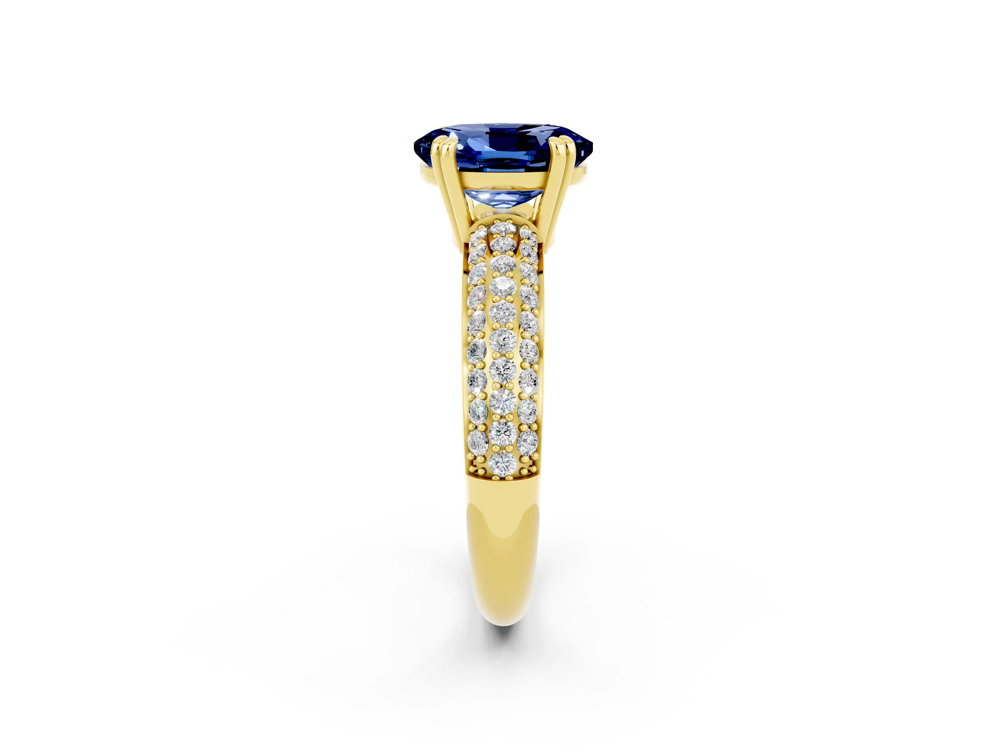 Yellow gold Oval Cut Cut Pave Diamond Engagement Ring with Channel Set Band and Four-Prong Setting_2