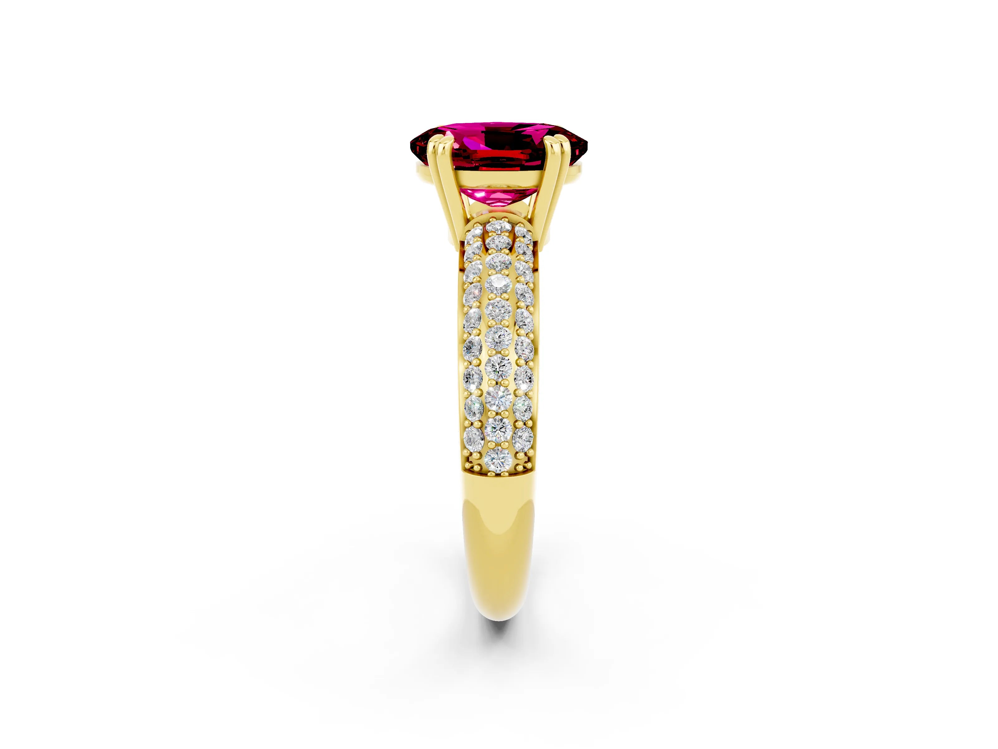 Yellow gold Oval Cut Cut Pave Diamond Engagement Ring with Channel Set Band and Four-Prong Setting_2