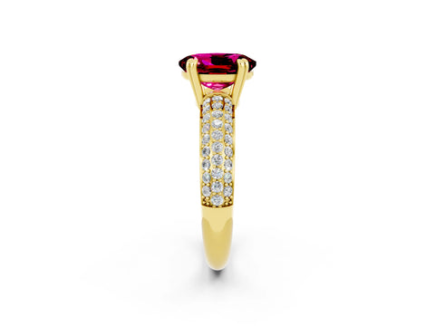 Yellow gold Oval Cut Cut Pave Diamond Engagement Ring with Channel Set Band and Four-Prong Setting_2