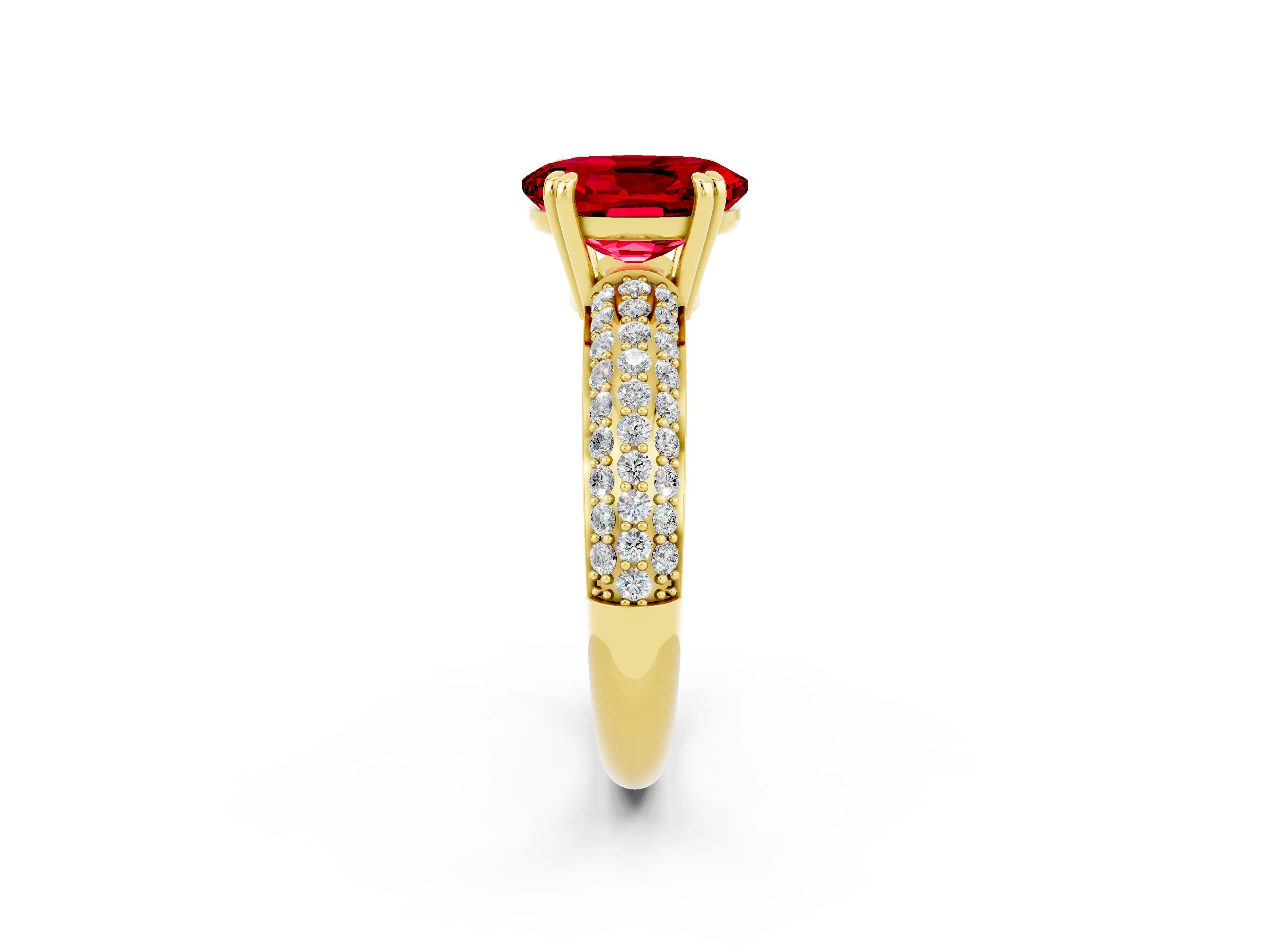 Yellow gold Oval Cut Cut Pave Diamond Engagement Ring with Channel Set Band and Four-Prong Setting_2