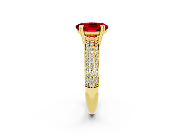 Yellow gold Oval Cut Cut Pave Diamond Engagement Ring with Channel Set Band and Four-Prong Setting