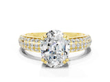 Yellow gold Oval Cut Cut Pave Diamond Engagement Ring with Channel Set Band and Four-Prong Setting