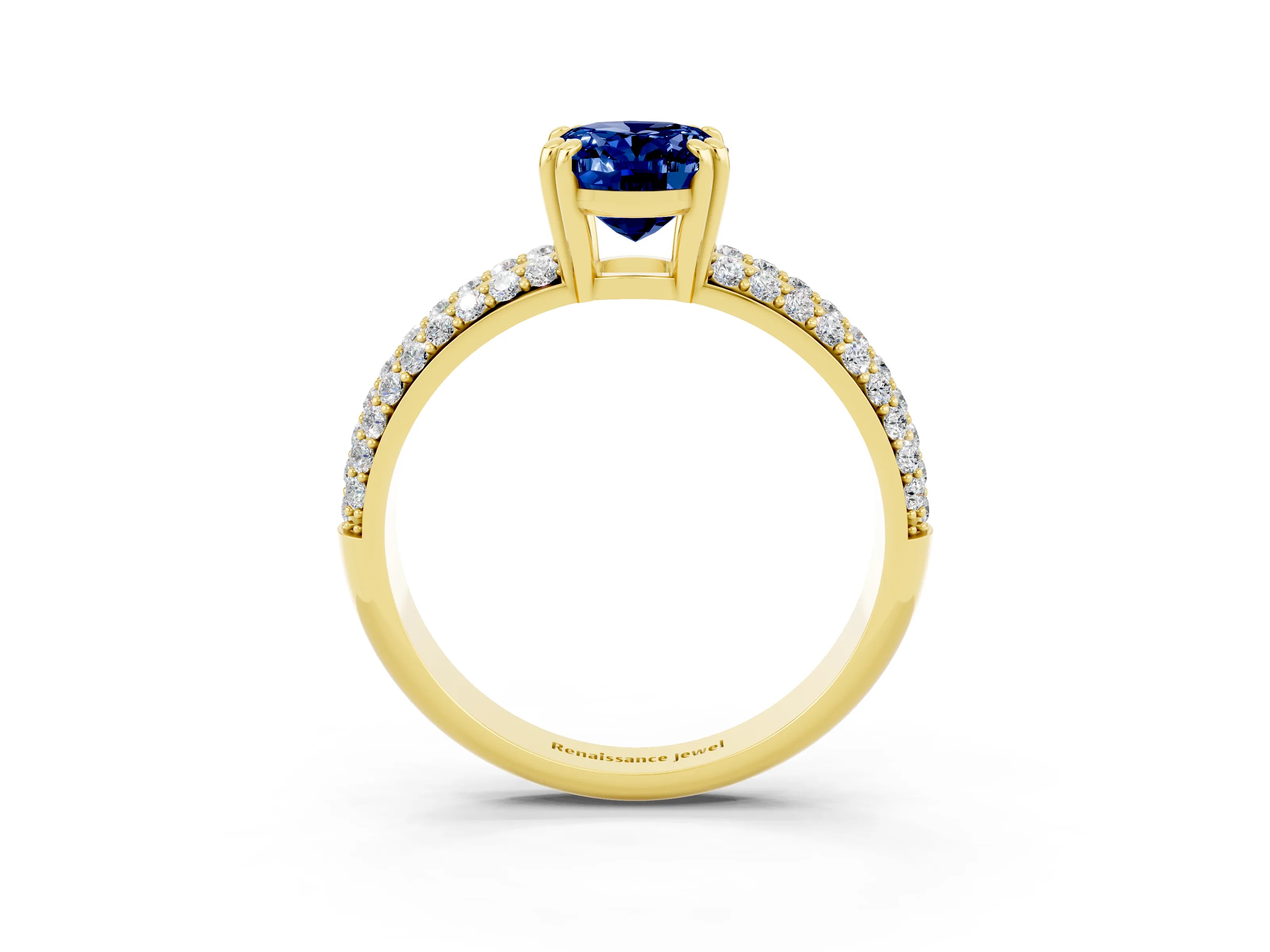 Yellow gold Oval Cut Cut Pave Diamond Engagement Ring with Channel Set Band and Four-Prong Setting_3