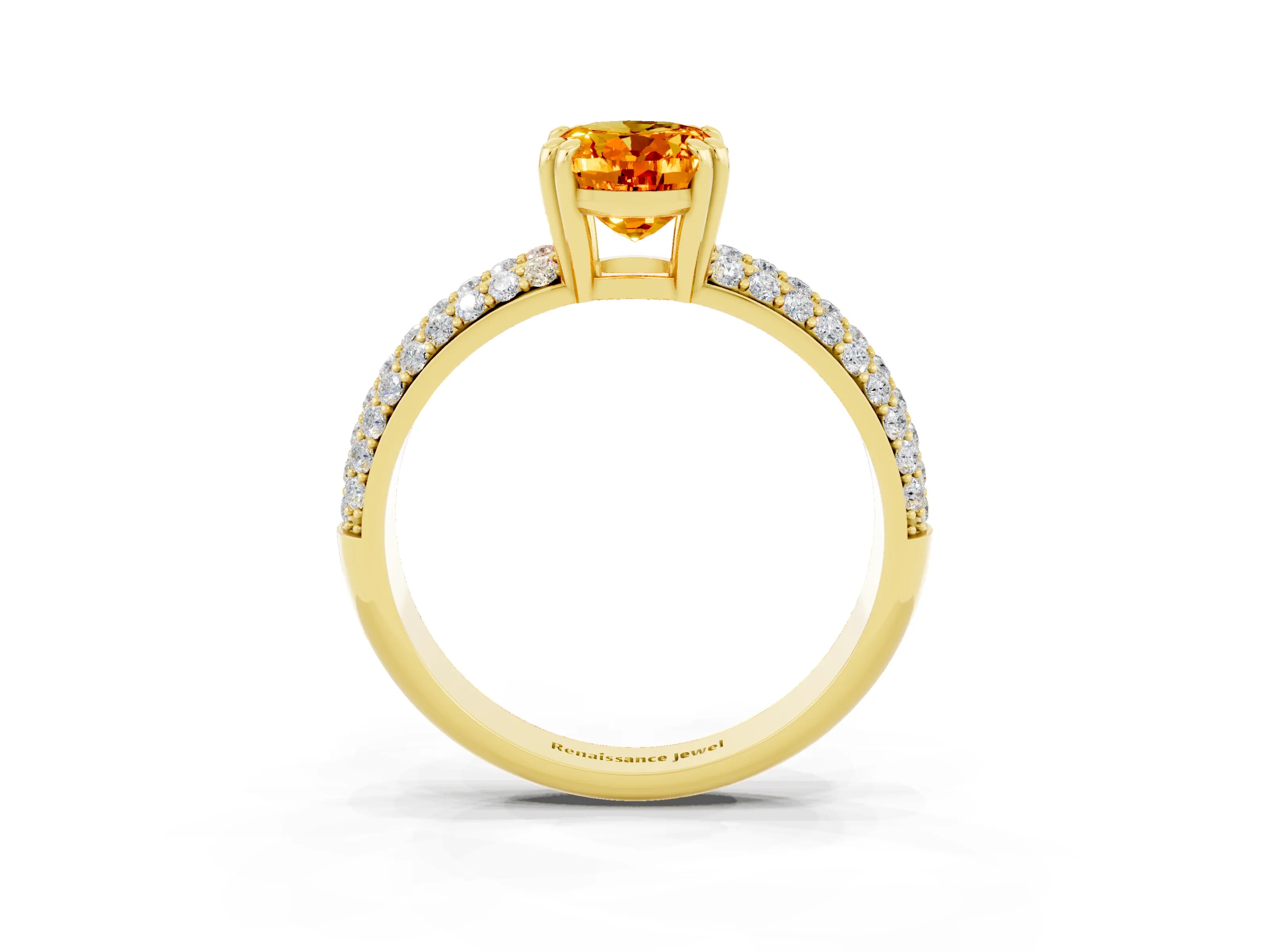 Yellow gold Oval Cut Cut Pave Diamond Engagement Ring with Channel Set Band and Four-Prong Setting_3