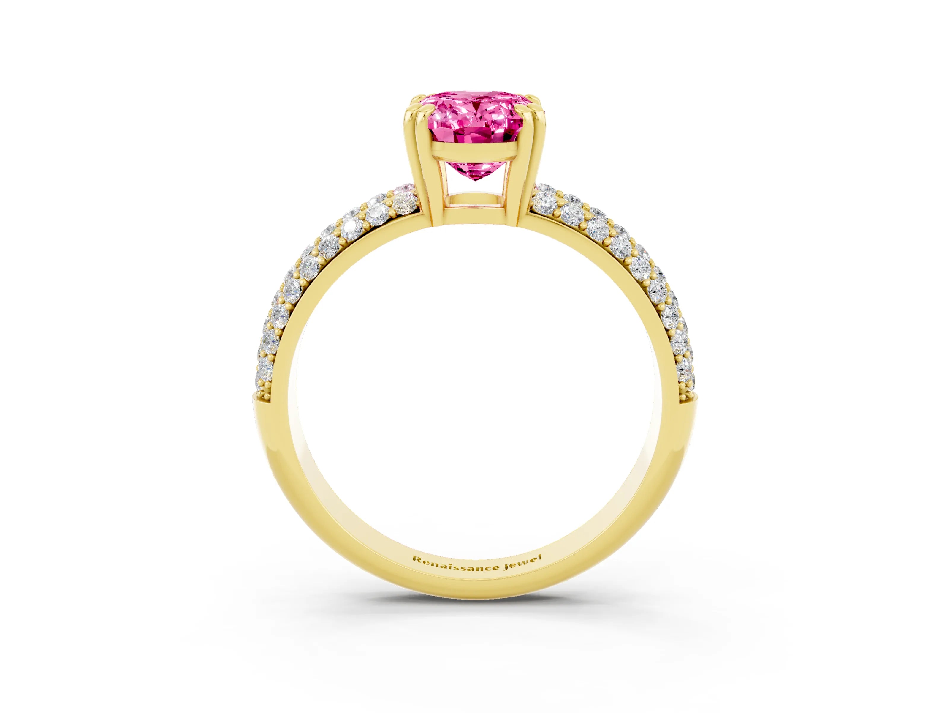Yellow gold Oval Cut Cut Pave Diamond Engagement Ring with Channel Set Band and Four-Prong Setting_3