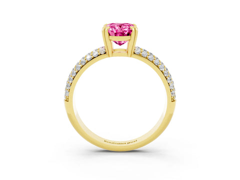 Yellow gold Oval Cut Cut Pave Diamond Engagement Ring with Channel Set Band and Four-Prong Setting_3