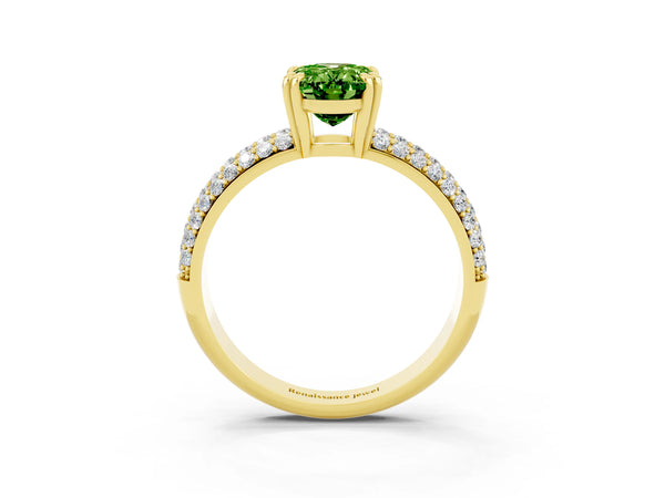 Yellow gold Oval Cut Cut Pave Diamond Engagement Ring with Channel Set Band and Four-Prong Setting