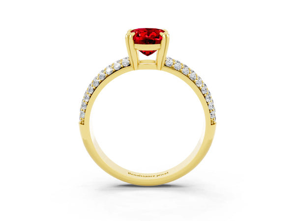 Yellow gold Oval Cut Cut Pave Diamond Engagement Ring with Channel Set Band and Four-Prong Setting