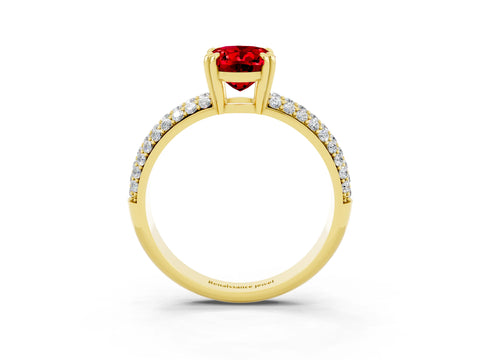 Yellow gold Oval Cut Cut Pave Diamond Engagement Ring with Channel Set Band and Four-Prong Setting_3