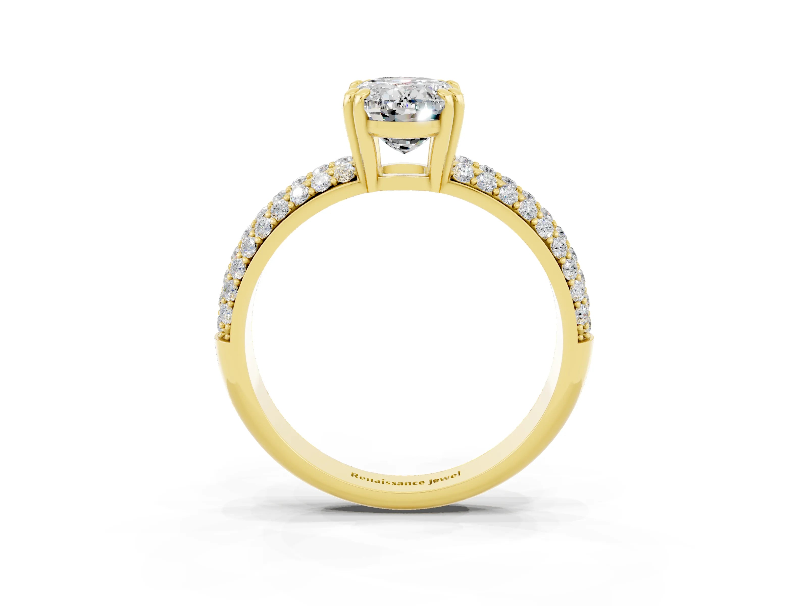 Yellow gold Oval Cut Cut Pave Diamond Engagement Ring with Channel Set Band and Four-Prong Setting_3