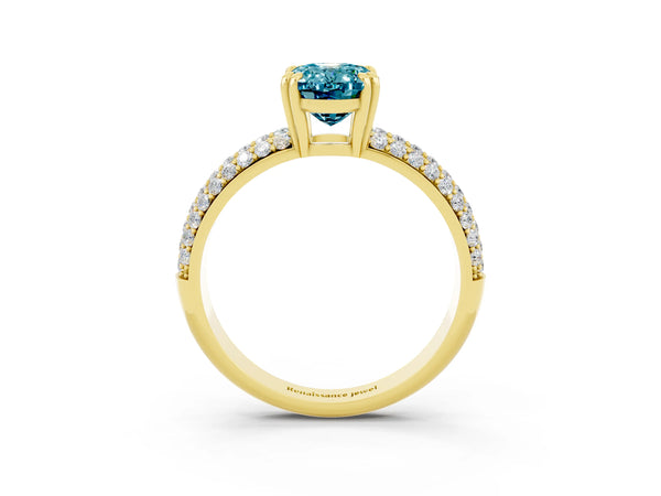 Yellow gold Oval Cut Cut Pave Diamond Engagement Ring with Channel Set Band and Four-Prong Setting